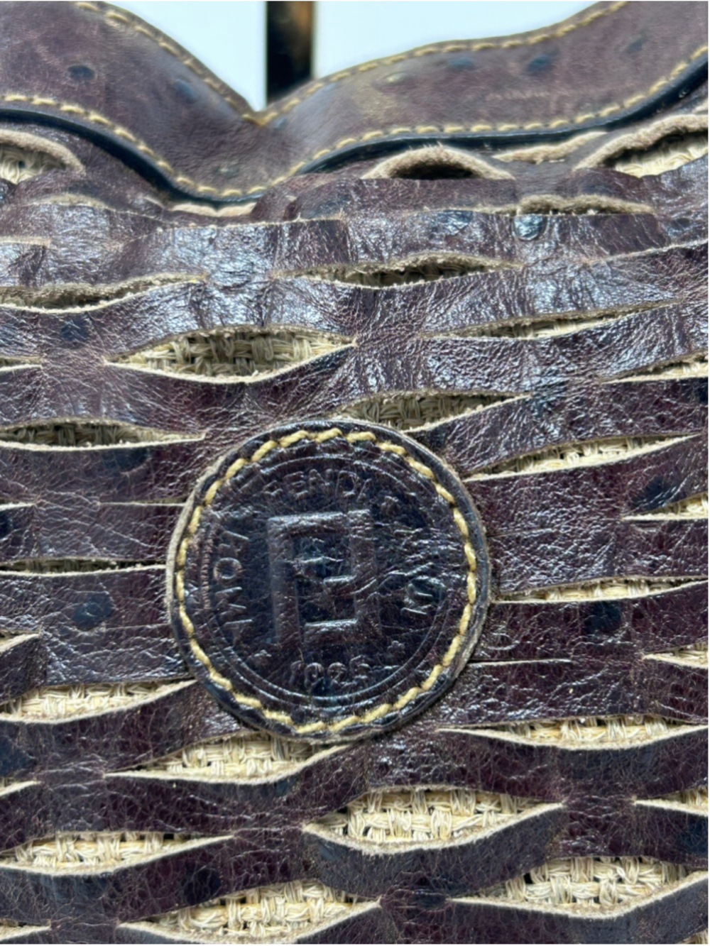 Vintage Fendi Selleria Cutwork Ostrich Embossed Leather Hobo Bag - Picture 3 of 16